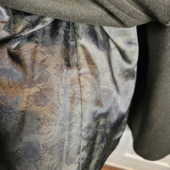 Women's Large Guess Red Wool Blend Long Trench Pea Coat Double-Breasted Military - Picture 10 of 12